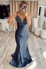 Load image into Gallery viewer, Sparkly Mermaid Lace-Up Back Sequins Navy Prom Dress