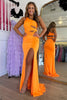 Load image into Gallery viewer, Orange Mermaid One Shoulder Long Prom Dress With Slit