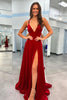 Load image into Gallery viewer, Red Sheath V Neck Long Prom Dress With Slit