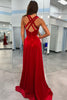 Load image into Gallery viewer, Red Sheath V Neck Long Prom Dress With Slit