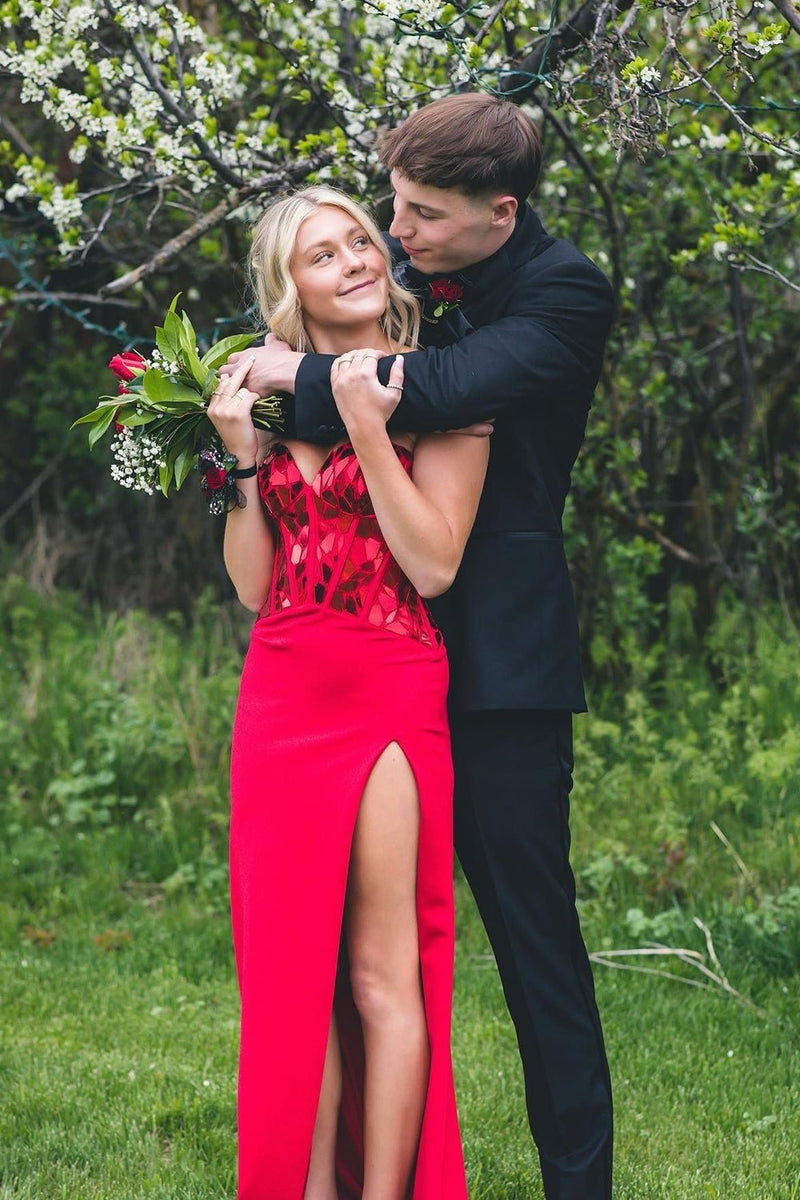 Load image into Gallery viewer, Glitter Red Mirror Long Prom Dress with Slit