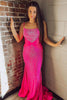 Load image into Gallery viewer, Sparkly Hot Pink Beaded Long Mermaid Backless Prom Dress