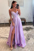 Load image into Gallery viewer, Satin Beaded Lilac Corset Prom Dress with Slit