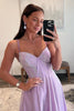 Load image into Gallery viewer, Satin Beaded Lilac Corset Prom Dress with Slit