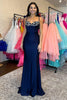 Load image into Gallery viewer, Navy Mermaid Spaghetti Straps Long Prom Dress with Ruffles