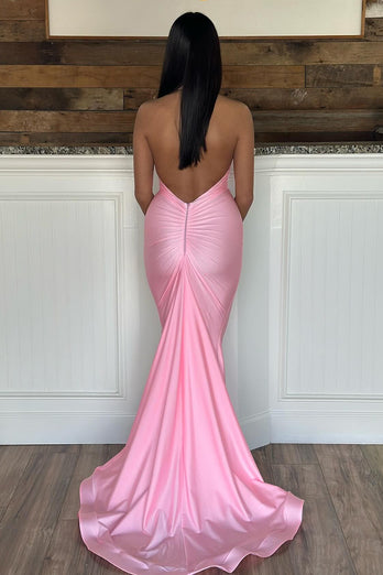 Mermaid Halter Pink Long Prom Dress