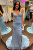 Load image into Gallery viewer, Sparkly Grey Blue Mermaid Spaghetti Straps Long Prom Dress with Slit