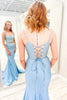 Load image into Gallery viewer, Mermaid Beaded Grey Blue Long Prom Dress