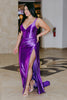 Load image into Gallery viewer, Satin Dark Purple Corset Prom Dress with Ruffles