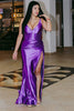 Load image into Gallery viewer, Satin Dark Purple Corset Prom Dress with Ruffles