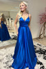 Load image into Gallery viewer, Satin A-Line Lace-Up Back Royal Blue Long Prom Dress