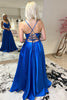 Load image into Gallery viewer, Satin A-Line Lace-Up Back Royal Blue Long Prom Dress