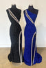 Load image into Gallery viewer, Sparkly Mermaid One Shoulder Black Long Prom Dress with Slit