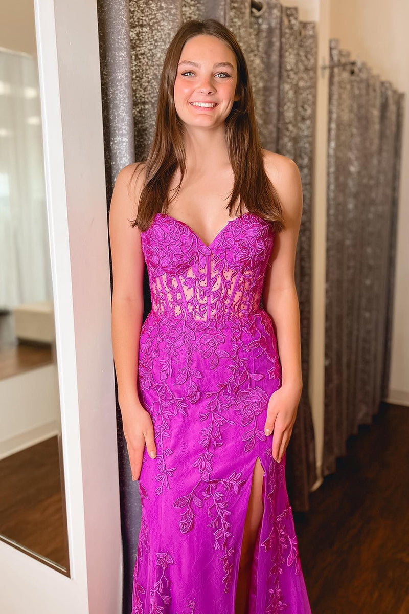 Load image into Gallery viewer, Mermaid Sweetheart Fuchsia Corset Prom Dress with Appliques