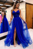 Load image into Gallery viewer, A-Line Royal Blue Spaghetti Straps Corset Prom Dress with Slit