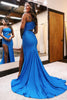 Load image into Gallery viewer, Mermaid One Shoulder Cut Out Blue Long Prom Dress with Beading