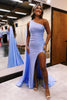 Load image into Gallery viewer, One Shoulder Beaded Lilac Prom Dress with Slit