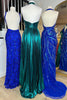 Load image into Gallery viewer, Glitter Turquoise Halter Cut Out Backless Metallic Long Prom Dress with Slit