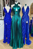 Load image into Gallery viewer, Glitter Turquoise Halter Cut Out Backless Metallic Long Prom Dress with Slit