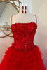 Load image into Gallery viewer, Sparkly Red Corset Long Ruffled Prom Dress with Slit