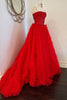 Load image into Gallery viewer, Sparkly Red Corset Long Ruffled Prom Dress with Slit