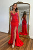 Load image into Gallery viewer, Sparkly Red Beaded Corset Long Prom Dress with Slit