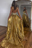 Load image into Gallery viewer, Glitter Golden A-Line Beaded Metallic Long Prom Dress with Slit