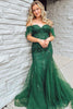 Load image into Gallery viewer, Dark Green Off The Shoulder Mermaid Prom Dress with Appliques