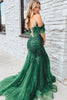 Load image into Gallery viewer, Dark Green Off The Shoulder Mermaid Prom Dress with Appliques