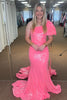 Load image into Gallery viewer, One Shoulder Mermaid Hot Pink Prom Dress with Sequins