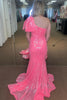 Load image into Gallery viewer, One Shoulder Mermaid Hot Pink Prom Dress with Sequins