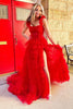 Load image into Gallery viewer, A-Line Tulle Red Tiered Prom Dress with Slit