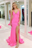 Load image into Gallery viewer, Mermiad Lace-Up Back Fuchsia Long Prom Dress with Slit