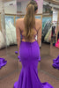 Load image into Gallery viewer, Mermiad Halter Dark Purple Long Prom Dress with Slit