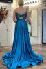 Load image into Gallery viewer, Satin Beaded Blue Long Prom Dress with Split Front