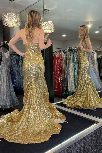 Sparkly Mermaid Sweetheart Golden Corset Prom Dress