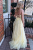 Load image into Gallery viewer, A-Line Tulle Spaghetti Straps Yellow Prom Dress with Appliques