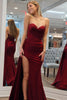 Load image into Gallery viewer, Burgundy Sweetheart Pleat Mermaid Lon Prom Dress with Slit