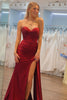 Load image into Gallery viewer, Burgundy Sweetheart Pleat Mermaid Lon Prom Dress with Slit