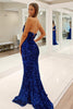 Load image into Gallery viewer, Sparkly Royal Blue Strapless Mermaid Long Prom Dress