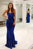 Load image into Gallery viewer, Sparkly Royal Blue Strapless Mermaid Long Prom Dress