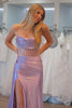 Load image into Gallery viewer, Lilac Strapless Corset Mermaid Satin Long Prom Dress with Slit