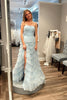 Load image into Gallery viewer, Sparkly Light Blue Strapless Beaded Tiered Long Prom Dress with Slit