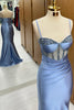 Load image into Gallery viewer, Sparkly Grey Blue Corset Mermaid Long Prom Dress with Slit