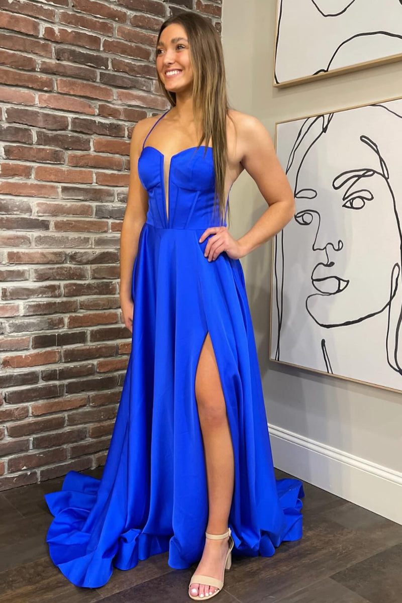 Load image into Gallery viewer, Royal Blue Long Prom Dress with Slit