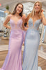 Load image into Gallery viewer, Light Blue Floral Deep V Mermaid Long Prom Dress