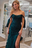 Load image into Gallery viewer, Sparkly Dark Green Floral Off-Shoulder Mermaid Long Prom Dress with Slit