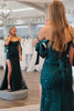 Load image into Gallery viewer, Sparkly Dark Green Floral Off-Shoulder Mermaid Long Prom Dress with Slit