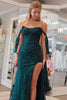 Load image into Gallery viewer, Sparkly Dark Green Floral Off-Shoulder Mermaid Long Prom Dress with Slit