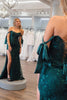 Load image into Gallery viewer, Sparkly Dark Green Floral Off-Shoulder Mermaid Long Prom Dress with Slit